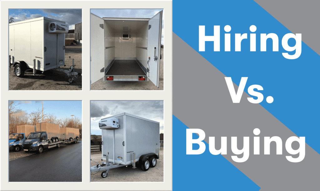  Infographic comparing the benefits of refrigerated trailer hire and buying for events and festivals.